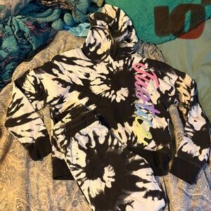 Justice Black and White Tie-Dye Set with Colorful Logo